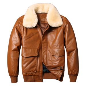 A2 Aviator Real Sheepskin Faux Fur Collar Pilot Air Force Bomber Leather Jacket