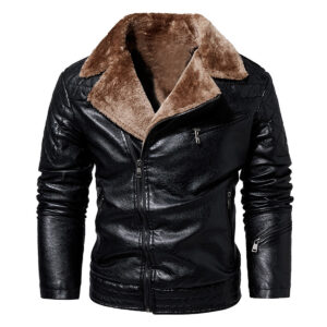 Genuine Sheepskin Faux Fur Collar Rider Classic Quilted Leather Jacket