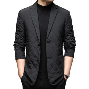 Single-Breasted Diamond Quilted Design Casual Office Business Coat Cotton