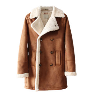 Winter Rugged Trench Coat Suede Sherpa Shearling Faux Fur Lined Lapel Collar