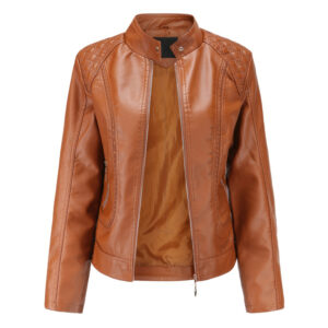 Genuine Sheepskin Quilted Shoulders Biker Leather Jacket