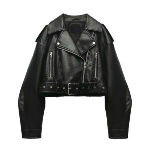 Genuine Sheepskin Biker Lapel Collar Streetwear Loose Asymmetric Leather Jacket