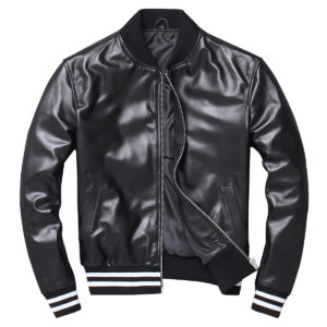 Black Baseball Varsity Bomber Leather Jacket