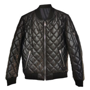 Black Diamond Quilted Bomber Leather Jacket