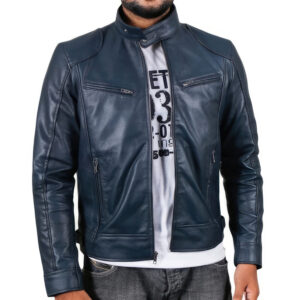 Blue Casual Moto Rider Korean Leather Jacket
