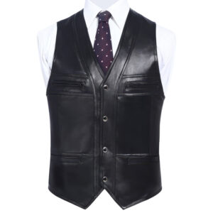 Gentlemen Business Slim Fit Leather Waistcoat