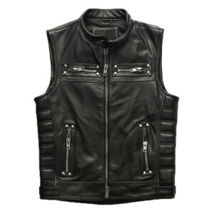 Men's Quilted Zip-Up Moto Leather Waistcoat