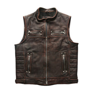 Vintage Quilted Zip-Up Moto Leather Waistcoat