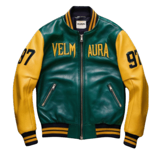 Velmaura Thunderbolt Green and Yellow Leather Jacket