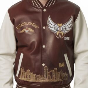 Rapstern Winged Elegance Leather Bomber Jacket for Hip-Hop Style