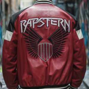 Rapstern Bold Red Leather Bomber Jacket ? Eye-Catching Urban Look