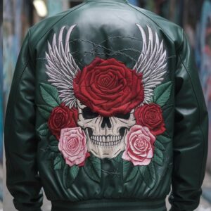 Rapstern Rose and Skull Custom Leather Jacket for Urban Fashion